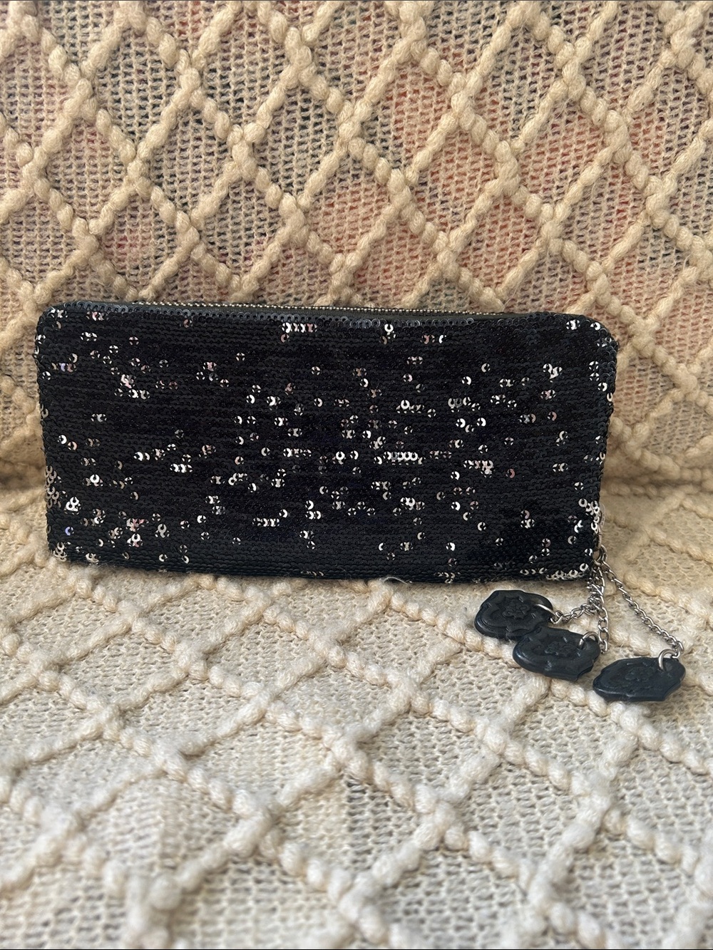 Oryany Sequin Zip Wallet in Black - Women Bags